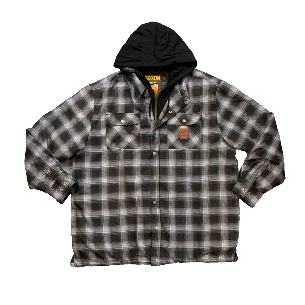 Dixxon Jacket Mens 4X Big Gray Black Old Fashioned Cocktail Hooded Plaid Quilted